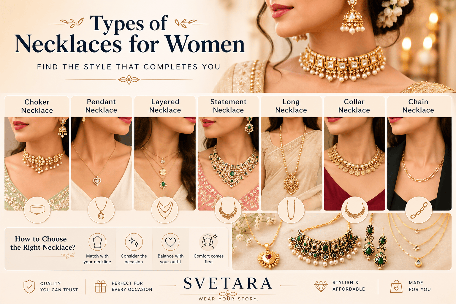 Types of Necklaces for Women: Chokers, Pendants, Layered Necklaces & Long Necklaces